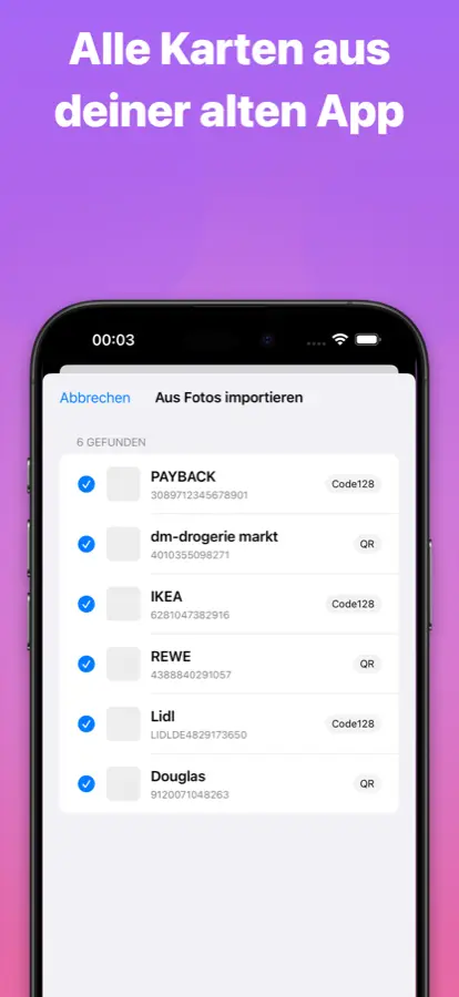Mehrere Kundenkarten auf einmal aus Screenshots importieren