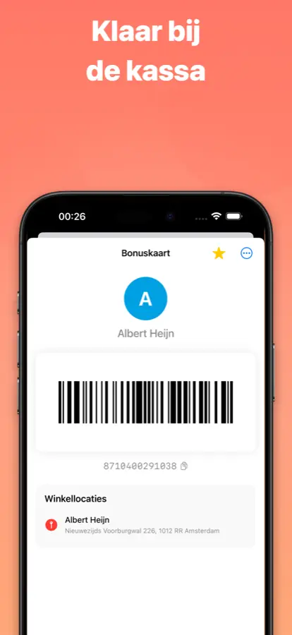 Een barcode van een klantenkaart schermvullend