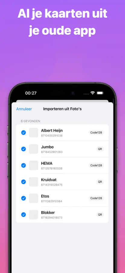 Meerdere klantenkaarten tegelijk importeren uit screenshots